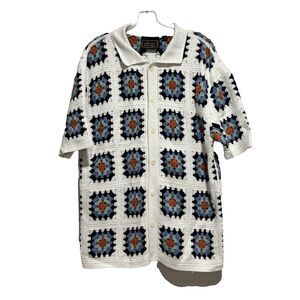 MASSIVE Luxury Edition Men’s Crochet-Style Knit Polo Shirt Button Up Size Large